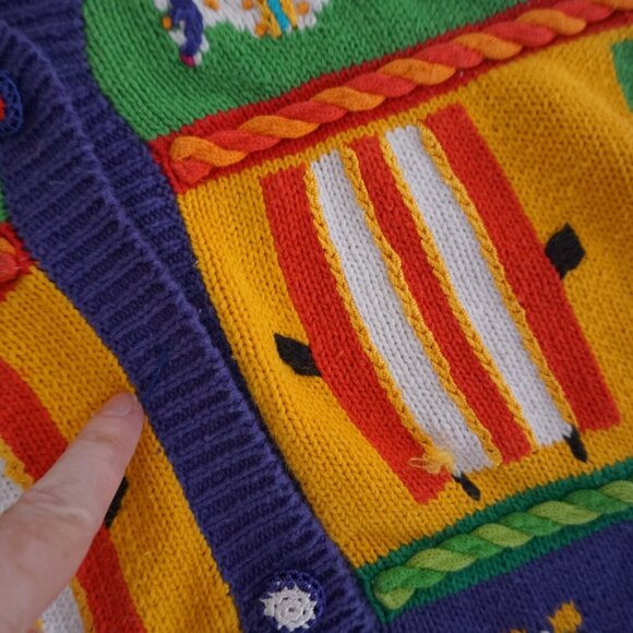 Vintage Star Blue Red Knit Beach Fish Sea Ocean Button Cardigan Sweater Vest L - Picture 9 of 12